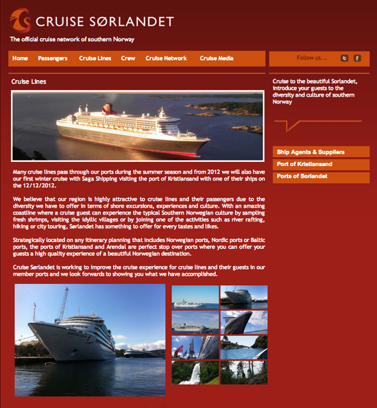 Website “Cruise Sørlandet”